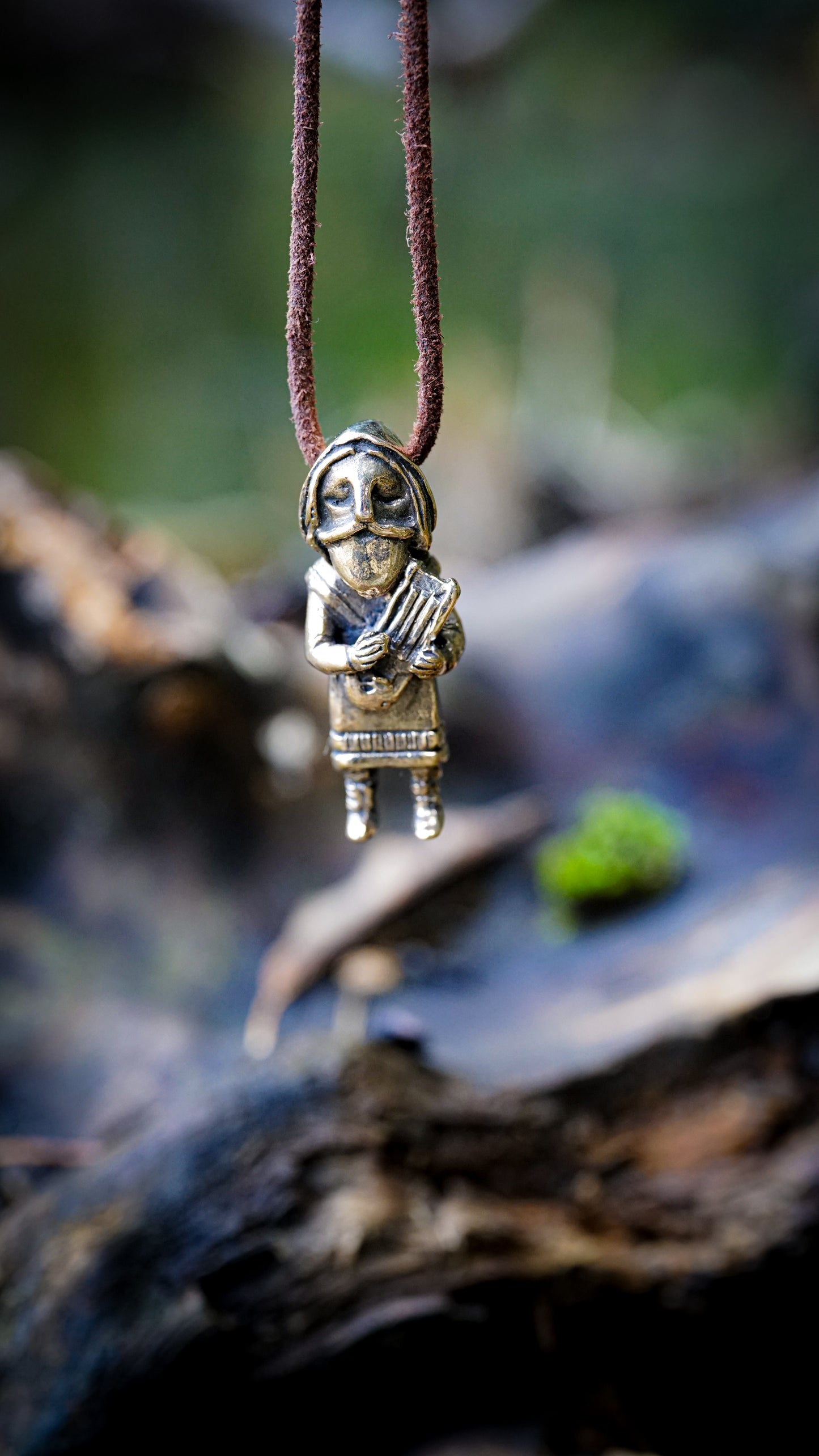 Bragi Pendentif bronze inspiré des mythes nordiques, amulette païenne viking Bragr