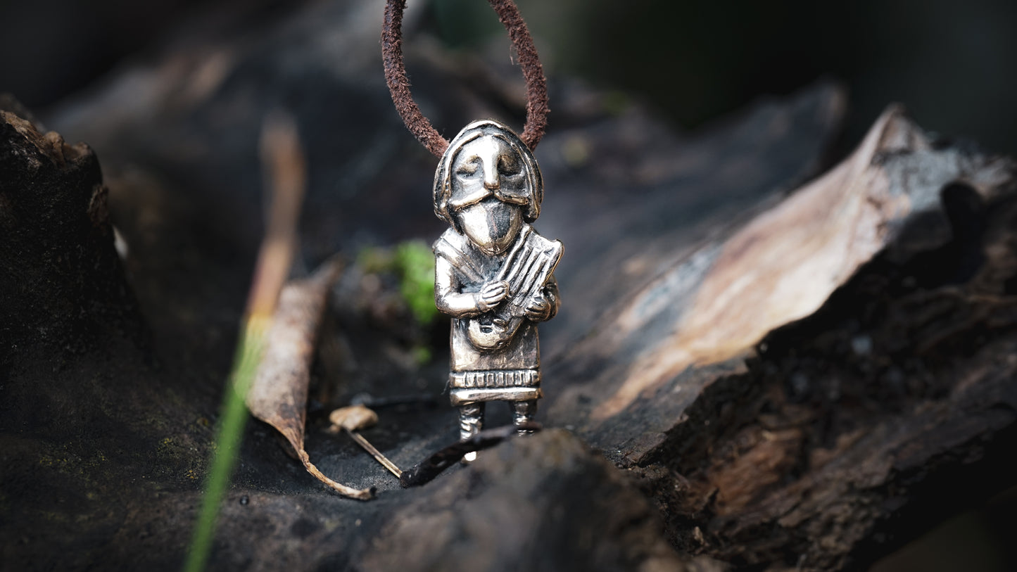 Bragi Pendentif bronze inspiré des mythes nordiques, amulette païenne viking Bragr